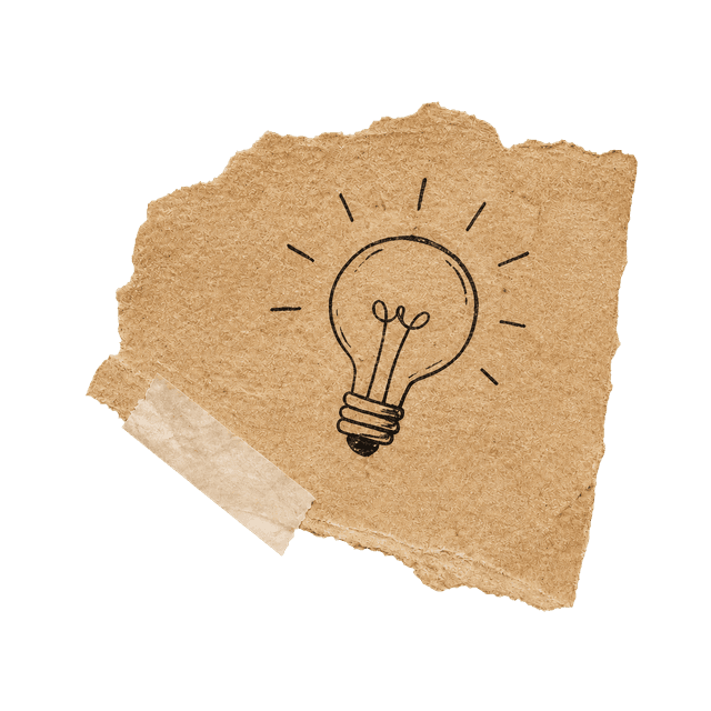 Ink lightbulb drawn on torn kraft paper